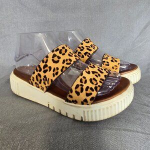 Altar'd State Leather Lana Calf Hair Cheetah Print Platform Sandals Size 6